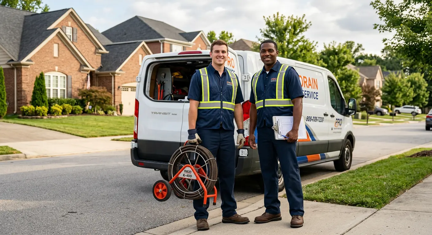 Sewer and drain service team with equipment ready for work in Monaca