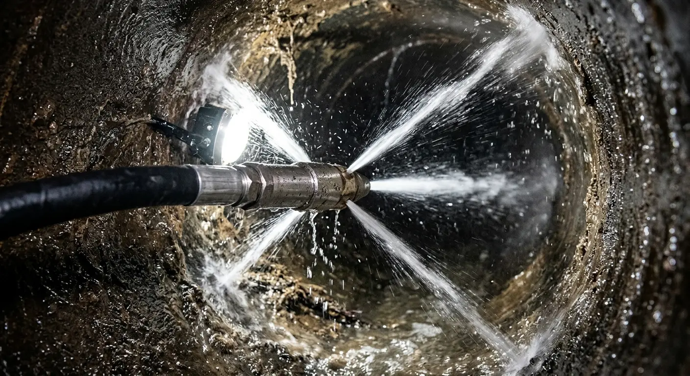 High-pressure hydro jetting nozzle cleaning sewer pipe for Sewer Cleanout in Monaca